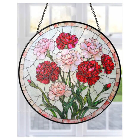 Attrape-soleil vitrail fleurs œillet 16 cm, décoration intérieure, vitrail fleur