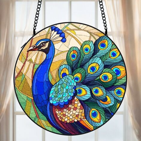 Attrape-soleil vitrail hibou 20 cm décoration suspendue fenêtre animal lumineux cadeau Noël