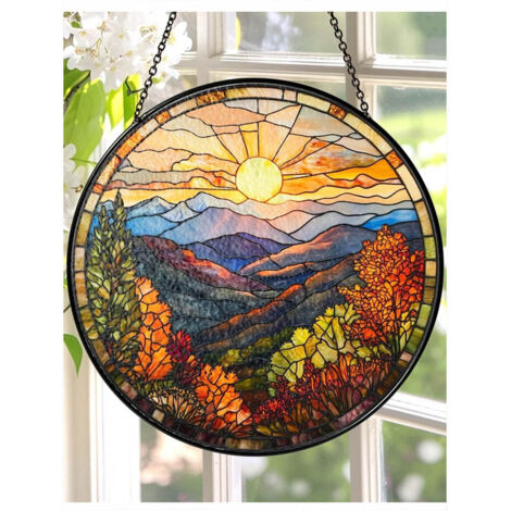 Attrape-soleil vitrail montagnes fumées 16 cm, décoration intérieure, fenêtre vitrail