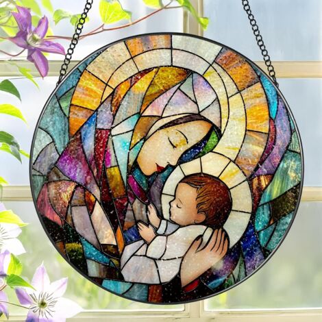 Attrape-soleil vitrail motif chrétien – Suspension décorative 9 cm