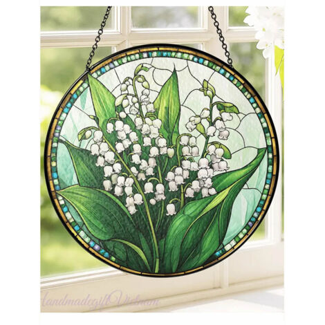 Attrape-soleil vitrail muguet 16 cm, décoration intérieure, vitrail fleurs