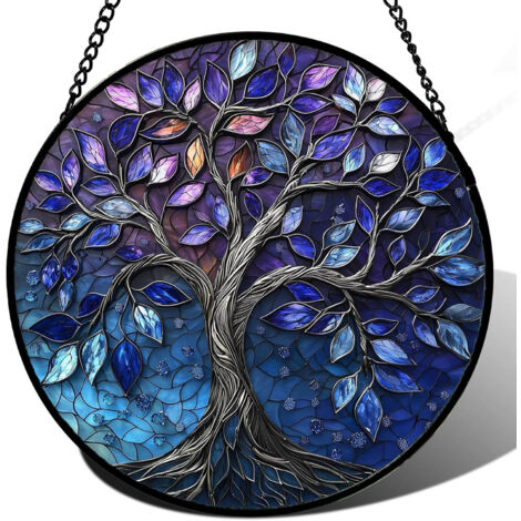 Attrape-soleil vitrail rond – Suspension décorative pour fenêtre, porte ou mur, idée cadeau femme homme maman papa, Diamètre : 9 cm
