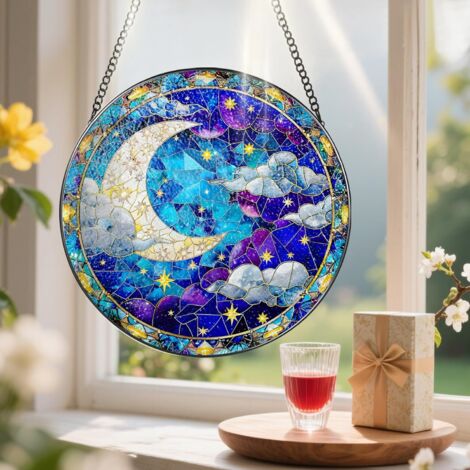 Attrape-soleil vitrail suspendu décoratif, décoration murale intérieure, idée cadeau Noël crémaillère, diamètre : 20 cm