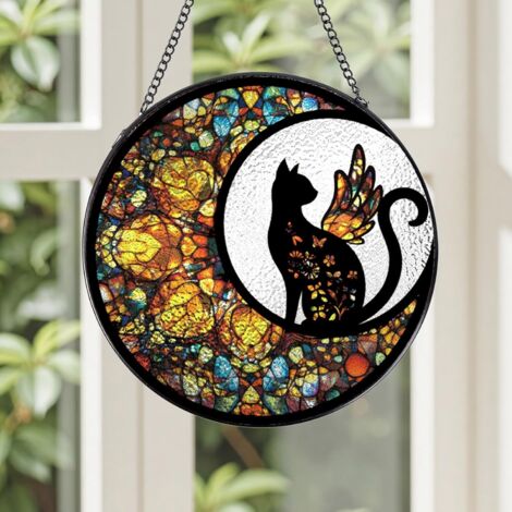 Attrape-soleil vitrail suspendu décoratif, décoration murale pour intérieur, cadeau original Noël Thanksgiving pendaison, diamètre : 25 cm