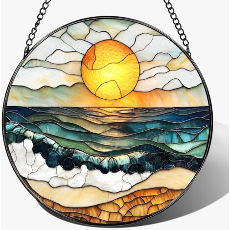 Attrape-soleil vitrail suspendu, décoration murale maison design, idée cadeau Noël ou crémaillère, diamètre : 30 cm
