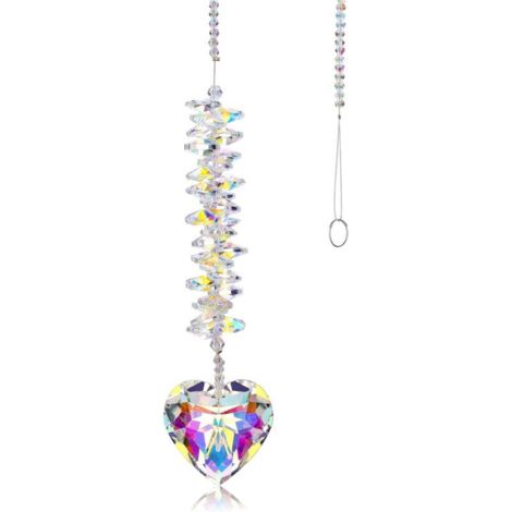 Attrape-Soleils Capteur de Soleil Cristal Décoration avec Pendentif Coeur Prisme à Suspendre en Cristal K9 Clair Pendentif Décoration de Chambre Rideau Maison