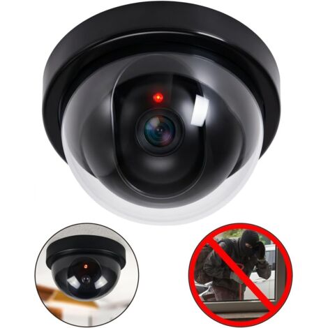 Attrappe einer Sicherheitskamera in Kuppelform mit Objektiv und blinkender roter LED, sehr realistisch, zur Decken-/Wandmontage
