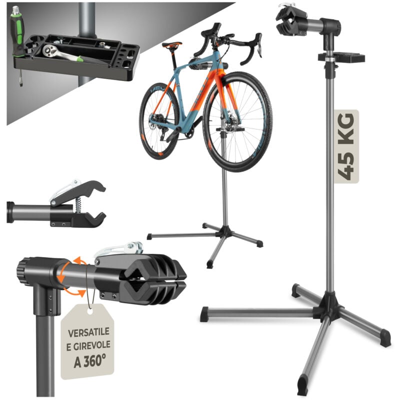 Image of Tectake - cavalletto per riparazioni/manutenzione bici con piano d'appoggio per utensili - cavalletto bici, cavalletto manutenzione bici, cavalletto