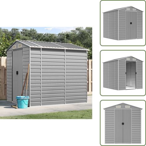 Attrezzi da giardino - vidaXL Casetta da giardino grigio chiaro 191x215x198 cm in acciaio zincato - Legna da ardere