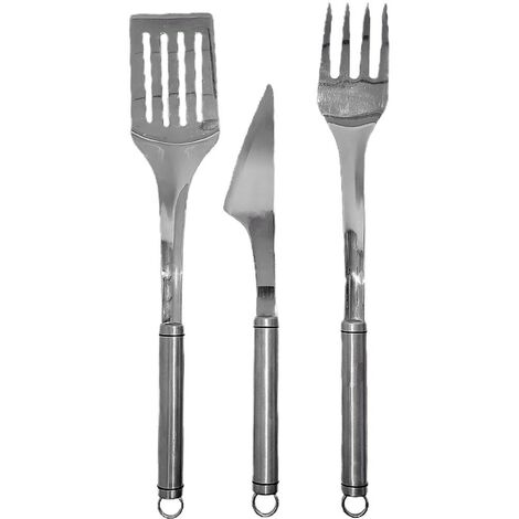 Attrezzi professionali barbecue set 3 utensili lunghi per grigliare arrostire in acciaio 18/10 coltello spatola forchettone
