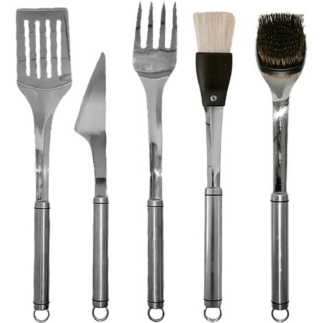 Attrezzi professionali barbecue set5 utensili lunghi per grigliare arrostire in acciaio 18/10 grill coltello spatola forchettone