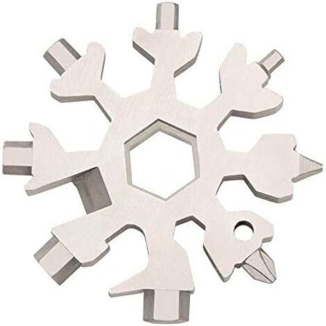 Attrezzo multifunzione a forma di fiocco di neve 18 in 1, portachiavi portatile, cacciavite, apribottiglie, strumento a forma di fiocco di neve in acciaio inossidabile per viaggi quotidiani, campeggio