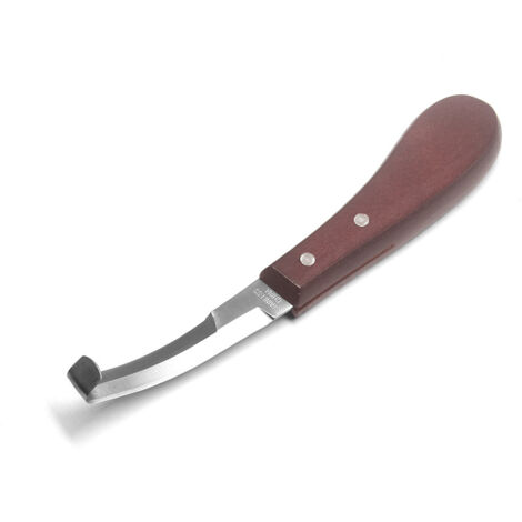 Attrezzo per la cura degli zoccoli del cavallo, coltello per zoccoli in acciaio inossidabile con manico in legno di gomma, coltello per zoccoli a doppio taglio con lama su entrambi i lati, per destror