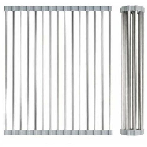 Au-dessus de l'evier Support de rangement en silicone Support de sechage de vaisselle pliable Support de vidange en acier inoxydable 304 enroulable polyvalent, modele: Gris 15 Tubes - Modele:Gris 15 T