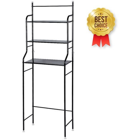 Au-Dessus du Rangement des Toilettes, Étagère de Salle de Bain 3 Niveaux Organisateur de Rack Économiseur d'espace en Métal, Noir - Noir