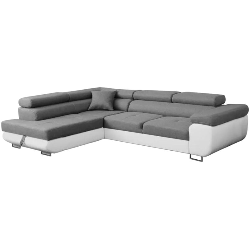 Mobilier Deco - aubin - Canapé d'angle convertible gris et blanc coffre de rangement - Angle Gauche
