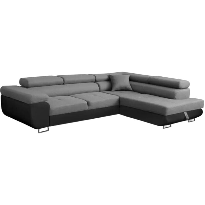 Mobilier Deco - aubin - Canapé d'angle convertible gris et noir coffre de rangement - Angle Droit
