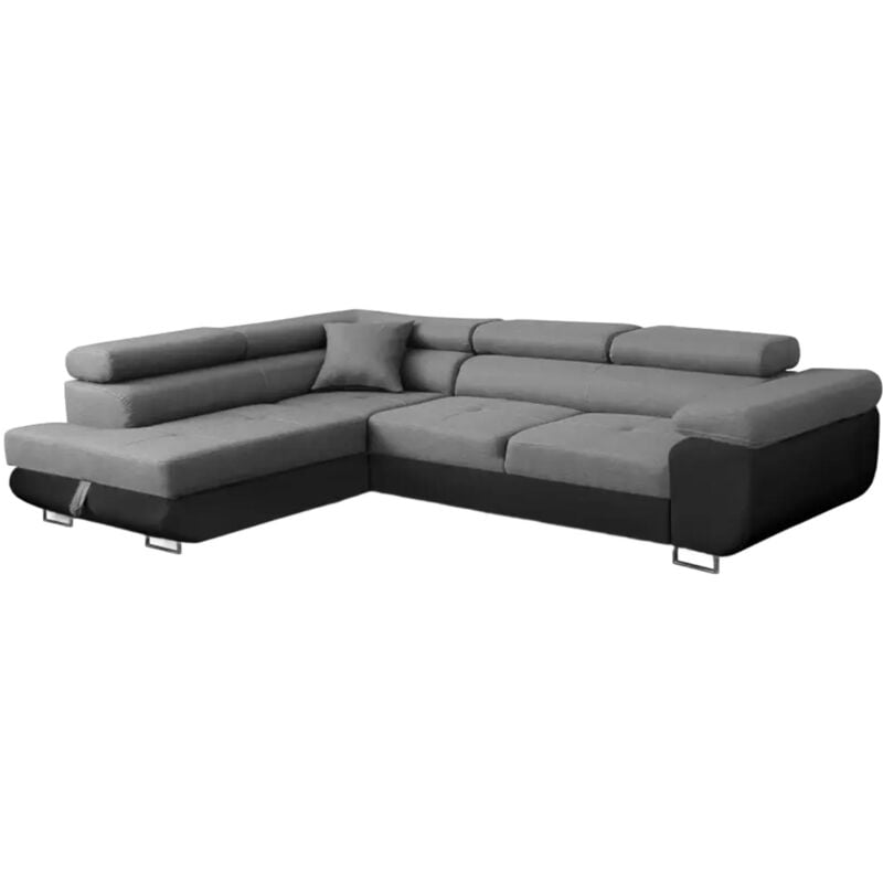 Mobilier Deco - aubin - Canapé d'angle convertible gris et noir coffre de rangement - Angle Gauche