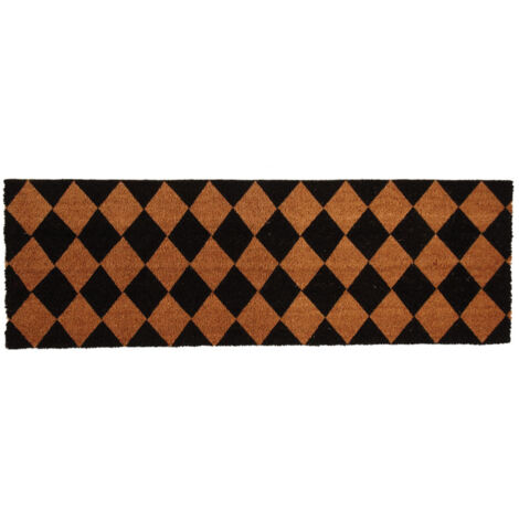 Aubry Gaspard – Paillasson coco 120 x 40 cm – Motif damier noir et naturel – Dos en latex antidérapant – Pour intérieur et extérieur