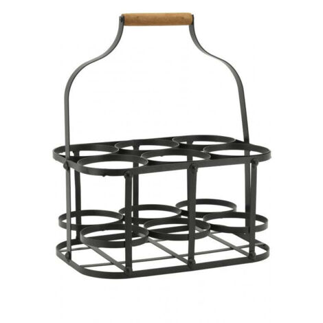 Aubry Gaspard – Porte-bouteilles en métal et bois pour 6 bouteilles – Dimensions 33,5 x 22,5 x 37 cm – Design moderne et chaleureux
