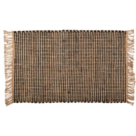 Aubry Gaspard – Tapis en jute naturel et coton noir rectangulaire 90x60cm – Finition écologique – Franges décoratives – Tapis persan élégant