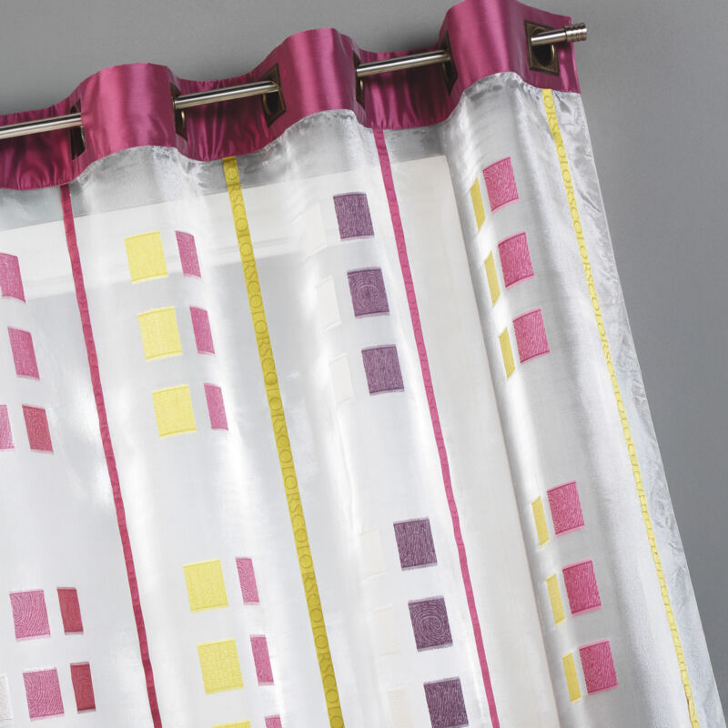 Voilage organza gros carrés et parement taffetas Vert clair 140x260 cm