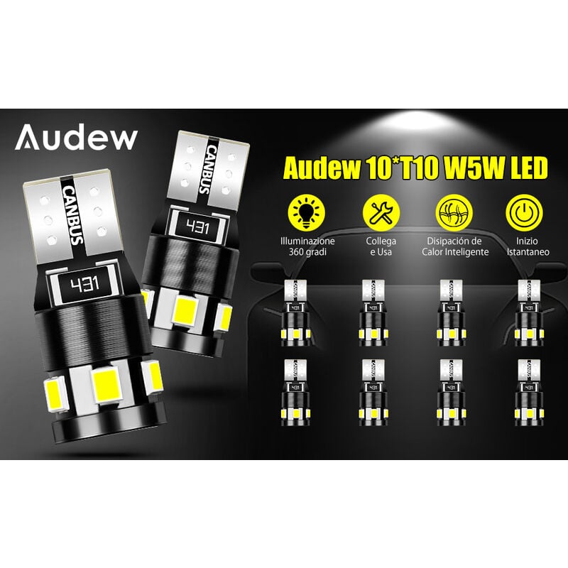 AUDEW 10 ampoules LED T10 2835smd 9led décodage du véhicule largeur lampe feux de position latéraux lumière décorative 9.240 Lumens 12V 2.7W 4882K