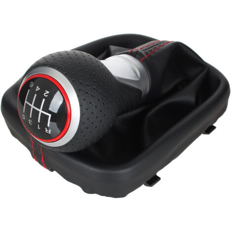 Audi A3 8P 03-12 CUIR ÉCO NOIR + Pommeau de levier de vitesse ARGENT 6 VITESSES + soufflet NOIR AVEC FIL ROUGE