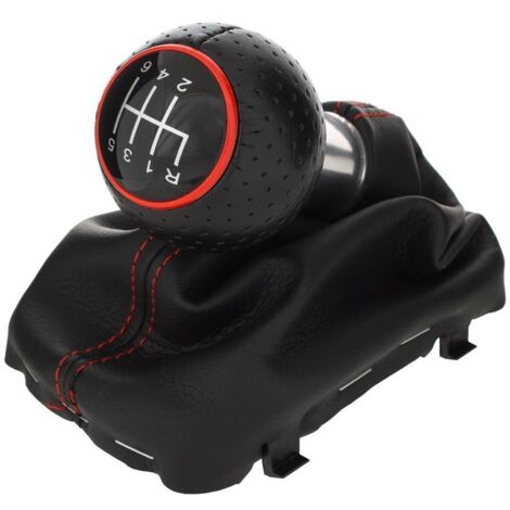 Audi A3 I 8L 96-03 Pomello del cambio NERO + CUFFIE NERE con FILO ROSSO ANELLO ROSSO 6 MARCE