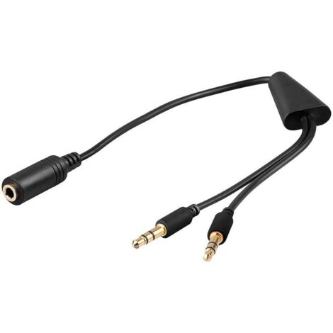 Audio-Adapter (Kopfhörer Notebook), verbindet Stereo-Headset (3,5-mm-Klinkenstecker, 4-polig) mit PC oder Notebook. Kabellänge 0.4 m
