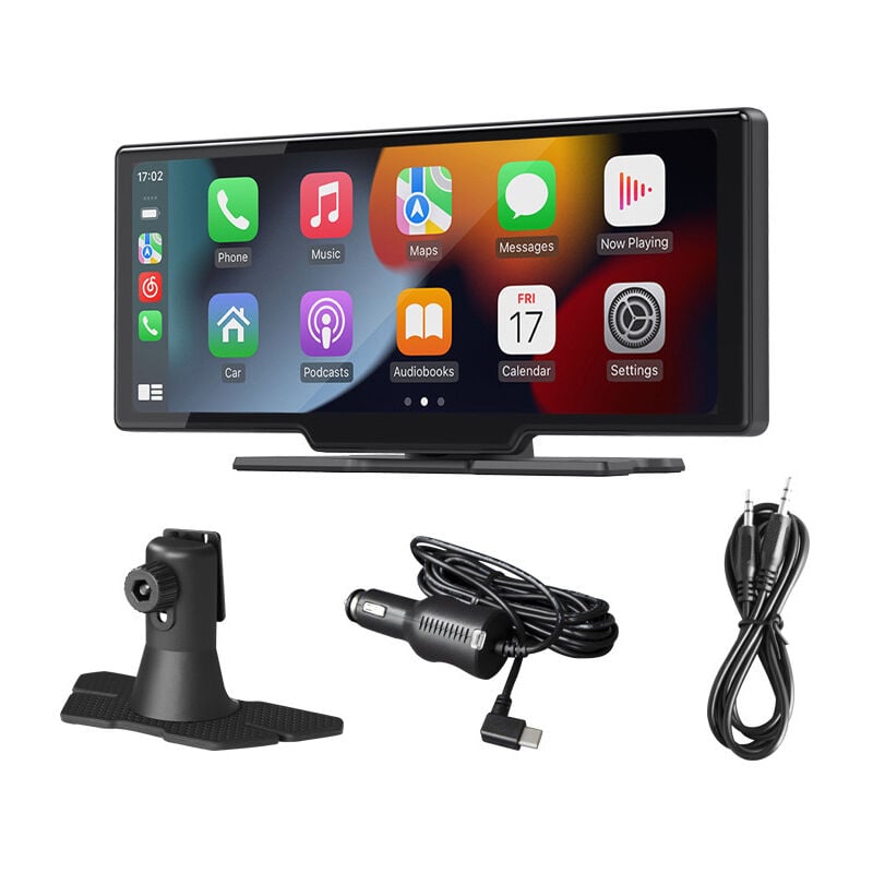 Sjqka - Audio de voiture portable de 10,26 pouces avec A-pple Carplay sans fil Android Auto, écran tactile 7-32 v, assistant vocal/Bluetooth/émetteur