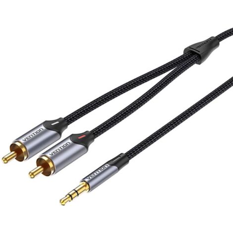 Audio-Kabel 8 m Grau - Kabel 2xCinch auf 3,5mm mit einem  24 Karat vergoldeten Stecker