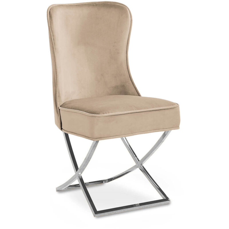 Mobilier Deco - audrey - Lot de 2 chaises en velours beige pieds en métal argenté