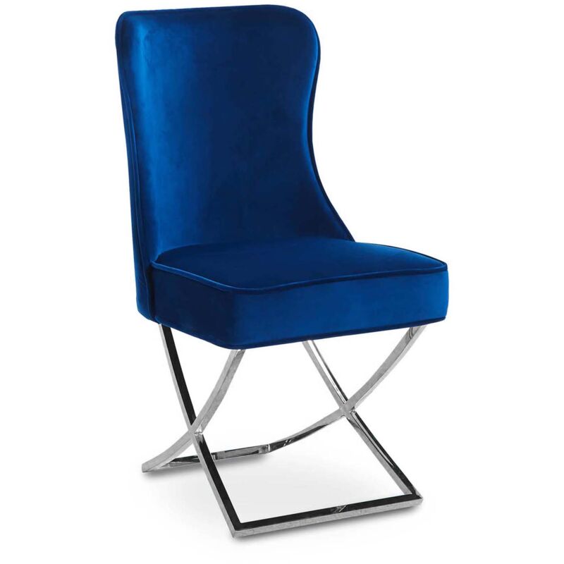 Mobilier Deco - audrey - Lot de 2 chaises en velours bleu pieds en métal argenté