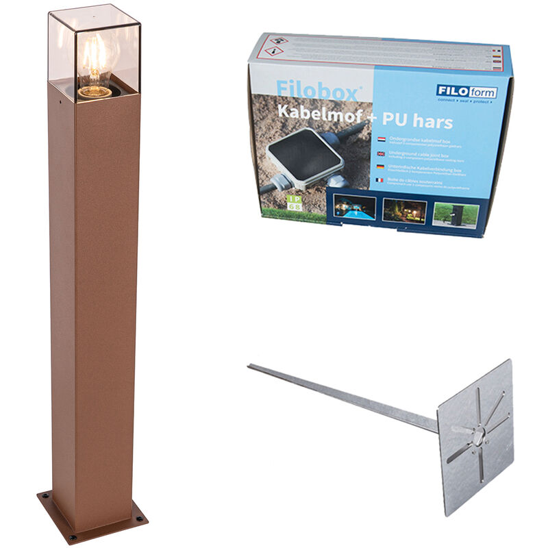 Qazqa Außenleuchte 70 Cm Rostbraun Mit Erdungsstift Und Kabelmuffe - Dänemark