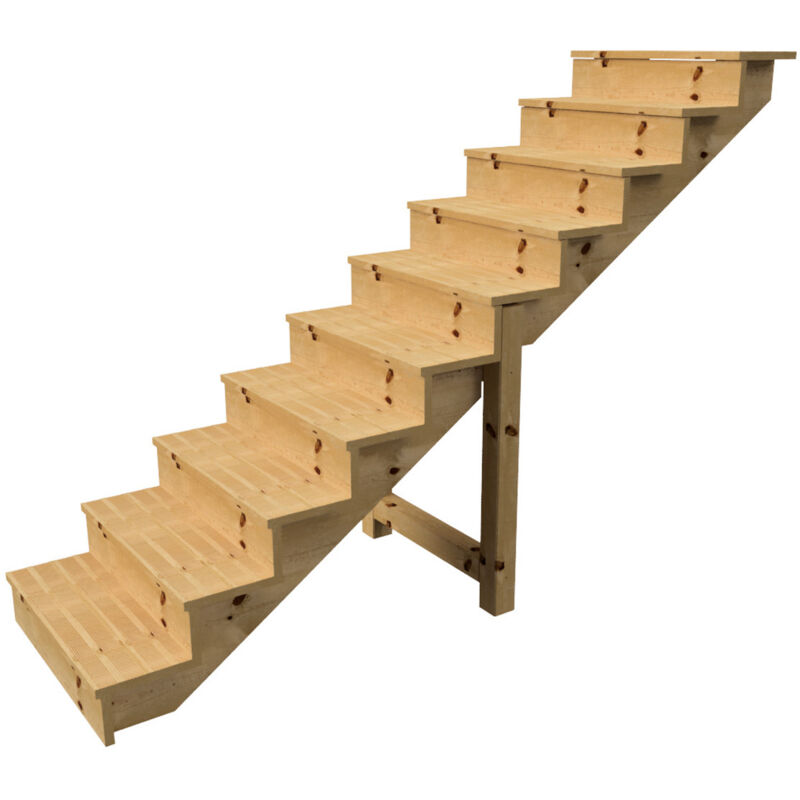 Vinuovo Außentreppe Holz Höhe 173cm 10 Stufen, Breite 80cm, Mit Setzstufen