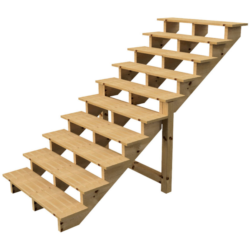 Vinuovo - Außentreppe Holz Höhe 173cm 10 Stufen, Breite 120cm, Ohne Setzstufen