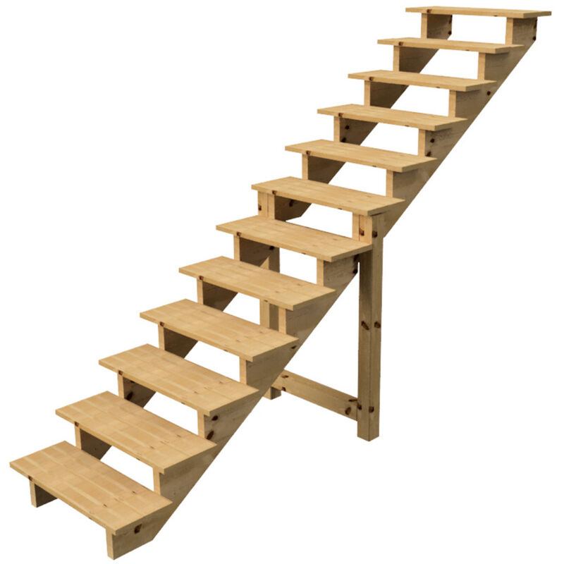 Vinuovo - Außentreppe Holz Höhe 207cm 12 Stufen, Breite 80cm, Ohne Setzstufen