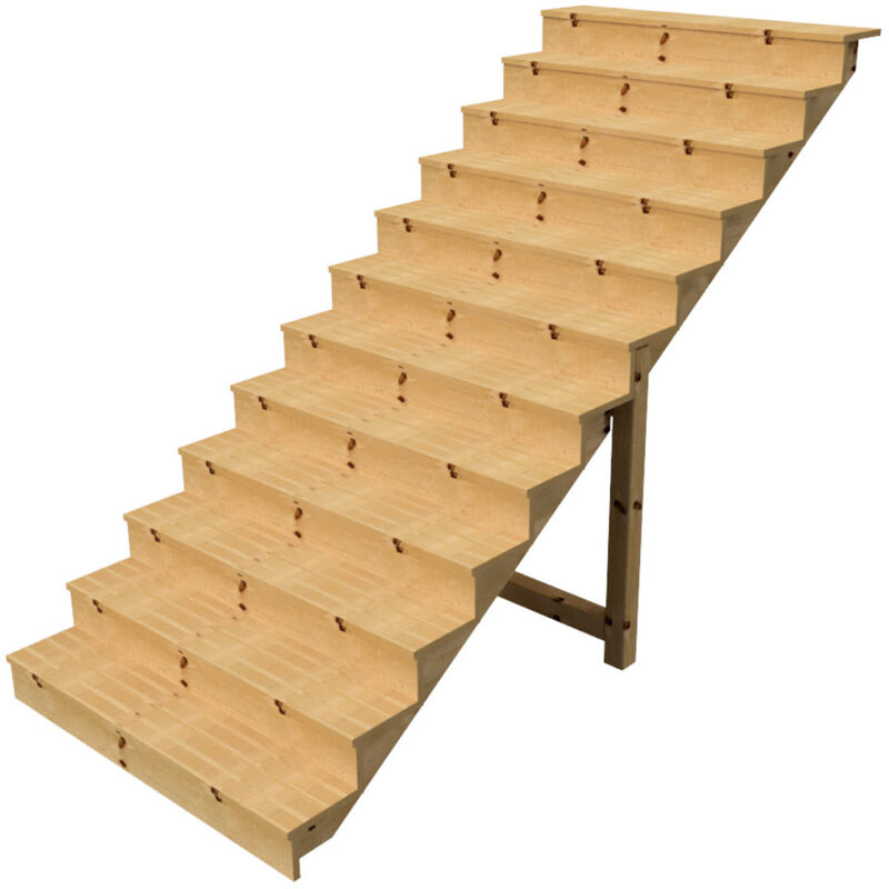 Vinuovo - Außentreppe Holz Höhe 207cm 12 Stufen, Breite 140cm, Mit Setzstufen