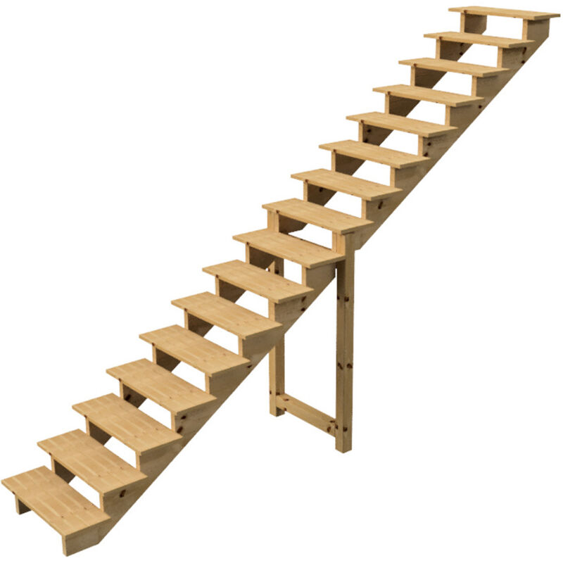 Vinuovo Außentreppe Holz Höhe 275cm 16 Stufen, Breite 80cm, Ohne Setzstufen