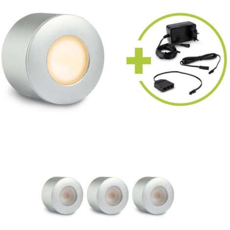 Aufbau/Einbaustrahler Mini Bergamo 3W 2700K IP44 - Farbe: silber - Anzahl: 4x