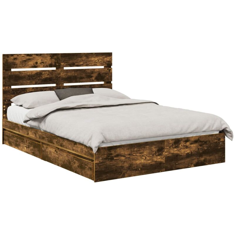 Aufbewahrungsbett Geräucherte Eiche 160 X 200 Cm Holzwerkstoff Vidaxl