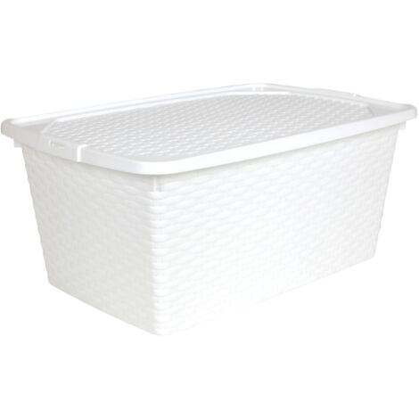 Aufbewahrungsbox 40 L Rattanoptik Dekobox Aufbewahrungskiste Allzweckbox Kiste - weiss