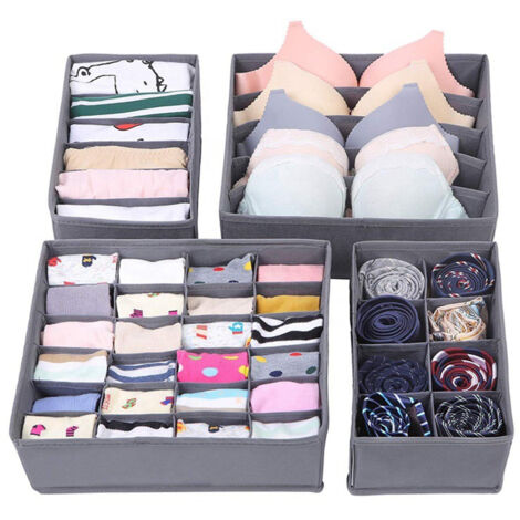 Aufbewahrungsbox, Faltbare Ordnungssystem Kleiderschrank, Verschiedenen Größen Schrank Schublade Organizer, Wickelkommode Organizer Schublade, Aufbewahrungsboxen Stoff für Kleidung, Unterwäsche, 4er-S