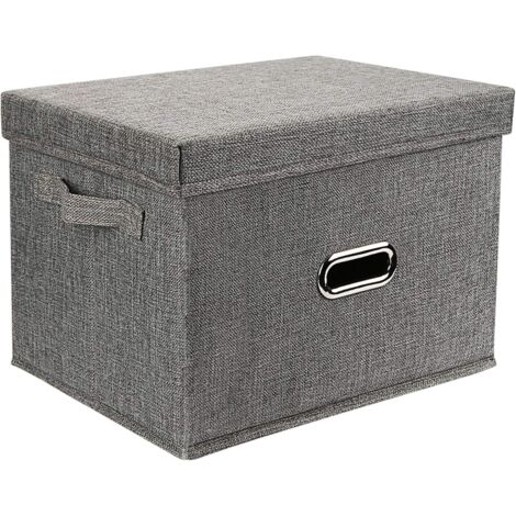 Aufbewahrungsbox, faltbarer Aufbewahrungskorb aus Leinenstoff mit Deckel, zusammenklappbare Aufbewahrungsbox für Kleiderschrank, Kleidung, Bücher, Kosmetik, Spielzeug (Grau, S, 322418cm)
