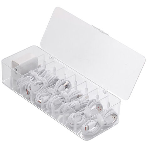 Aufbewahrungsbox für Datenkabel: Transparenter Organizer für Ladegeräte und elektronisches Zubehör mit 8 Fächern – 25 x 8 x 4,5 cm – Robustes Kunststoff
