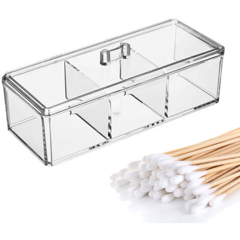 Aufbewahrungsbox für den Schreibtisch – Kosmetik-Organizer aus transparentem Acryl mit Deckel – 3 Fächer für Wattepads und Kosmetikprodukte