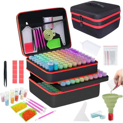 Aufbewahrungsbox für Diamantmalerei, Aufbewahrungsbox für Diamantmalerei, 240 kleine Fläschchen, Box, Trichter, Aufkleber und weiteres Zubehör für Diamantmalerei und Aufbewahrung (Rot)