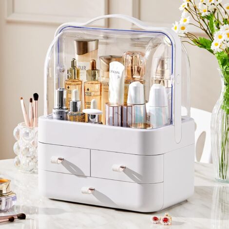 Aufbewahrungsbox für Kosmetikartikel mit um 180 Grad drehbarem Deckel, staubdichter Organizer für Make-up, Badezimmer und Schlafzimmer