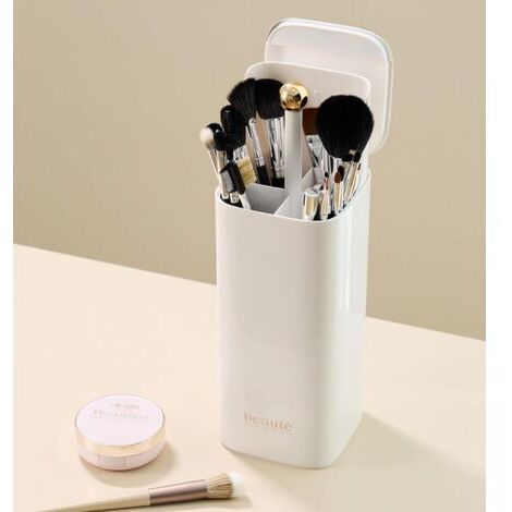 Aufbewahrungsbox für Make-up-Pinsel – Elegantes Design mit goldenen Akzenten – Staubfreie Aufbewahrung – Weiß